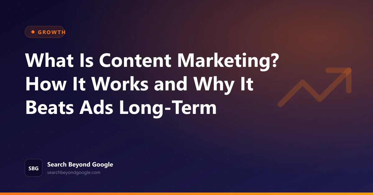 What Is Content Marketing? How It Works and Why It Beats Ads Long-Term — Growth featured graphic by Search Beyond Google